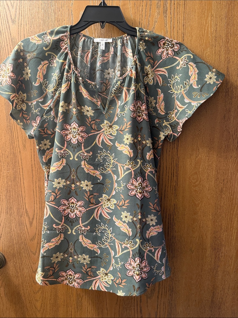 Maurices Floral V-Neck Blouse in Teal, Pink and Cream